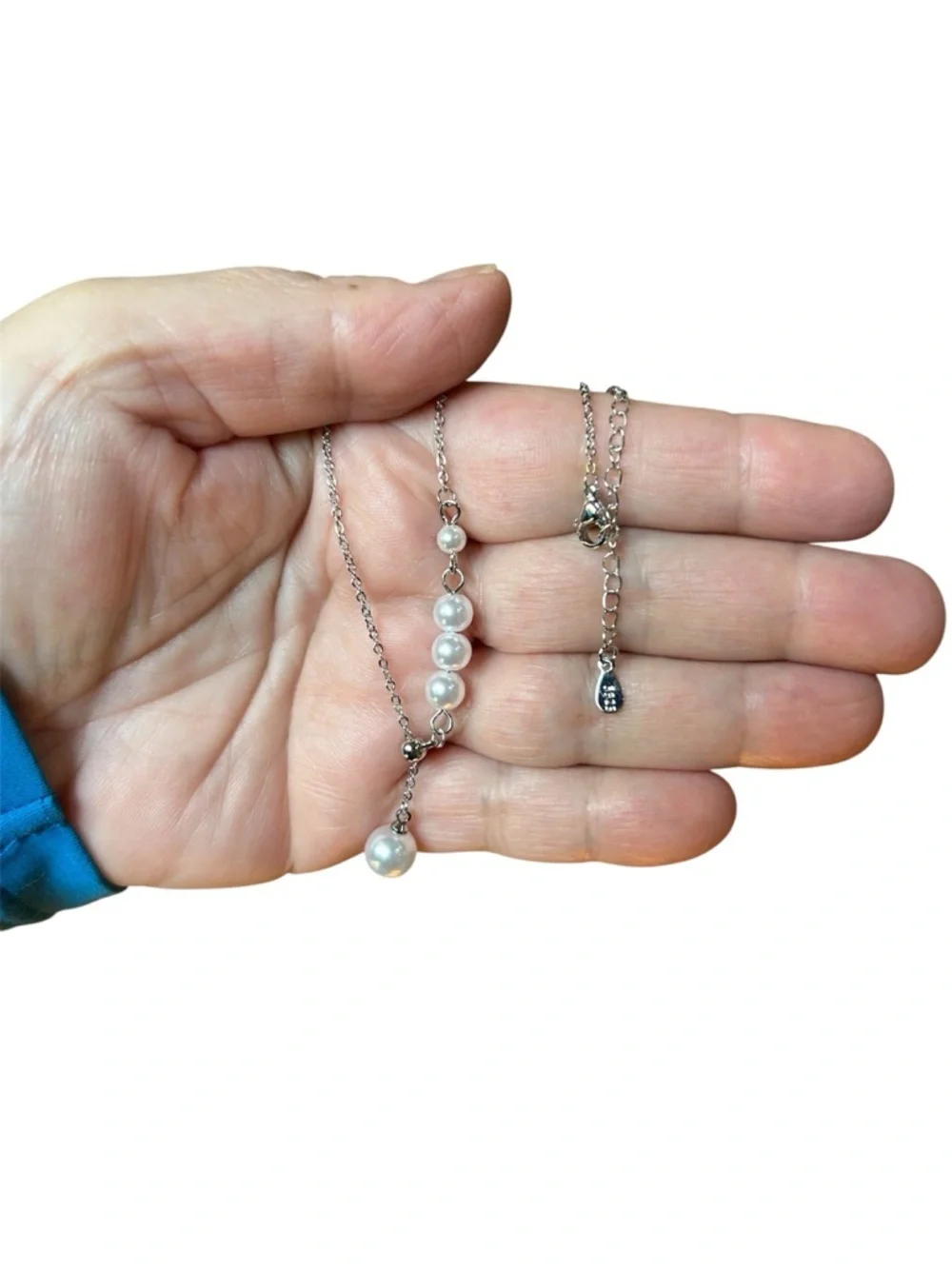 New Adjustable .925 Pearl Drop Necklace, Stamped